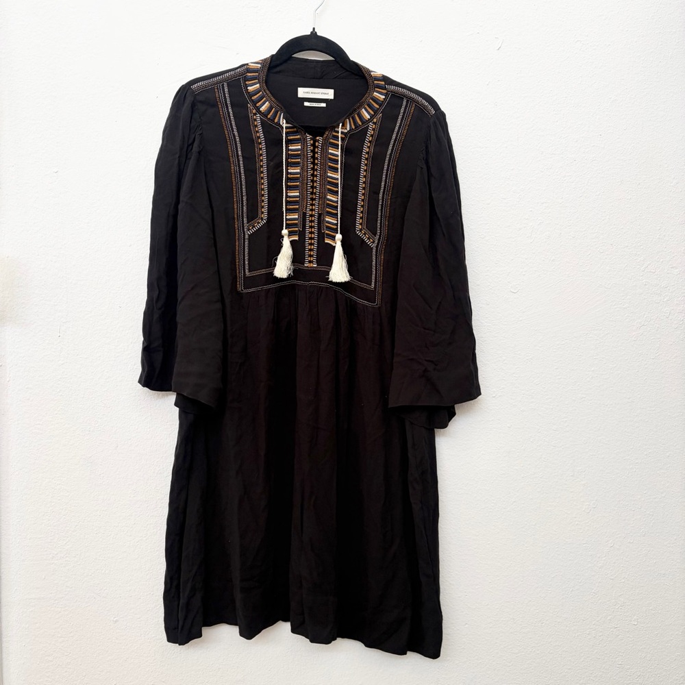 Isabel Marant Étoile "Clara" Women's Black Embroidered Mini Dress Size 44 EUC